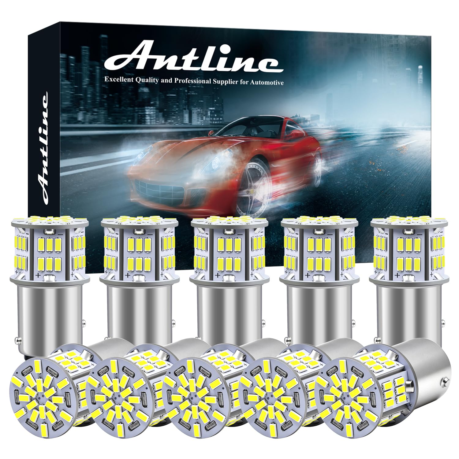 Antline 1157 BAY15D LED bulbs pack of 10 for versatile vehicle lighting.