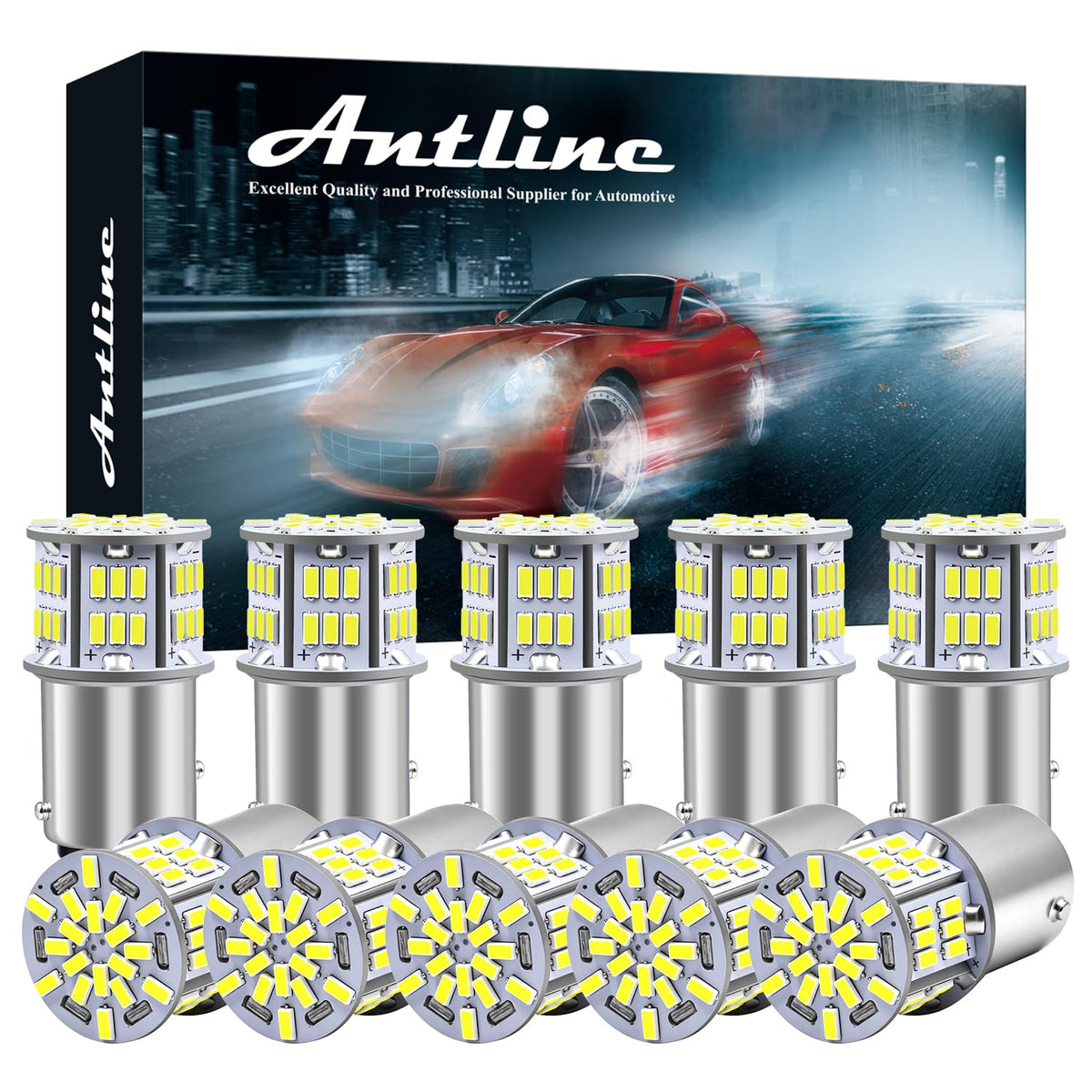 Antline 1157 BAY15D LED bulbs pack of 10 for versatile vehicle lighting.
