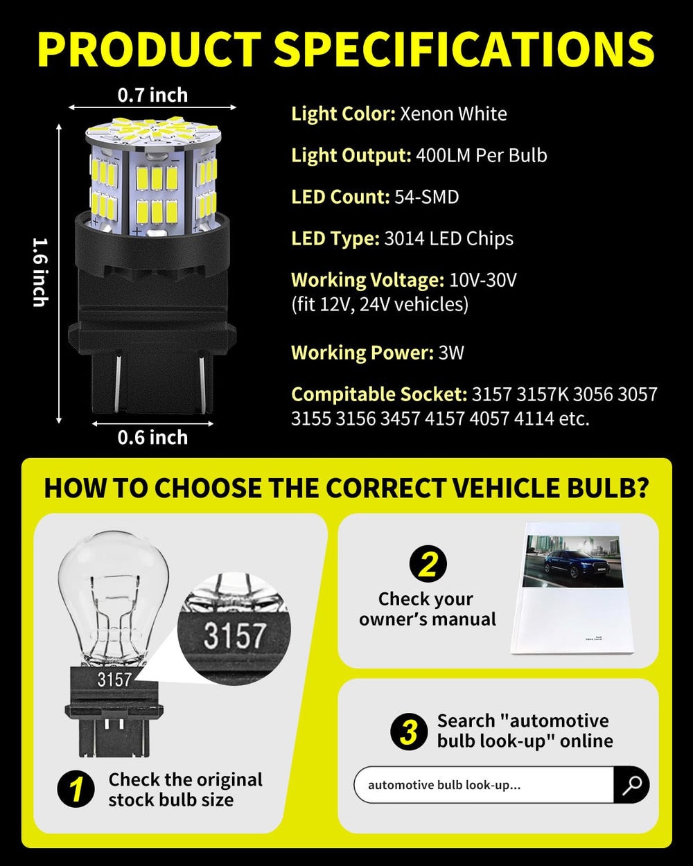 Antline LED bulbs packaging shows 10 bulbs for simple replacement across vehicles.