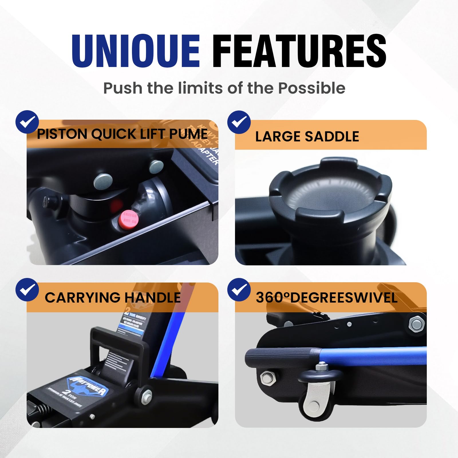 ANTPOWER Floor Jack with dual wheels and front casters for smooth maneuverability
