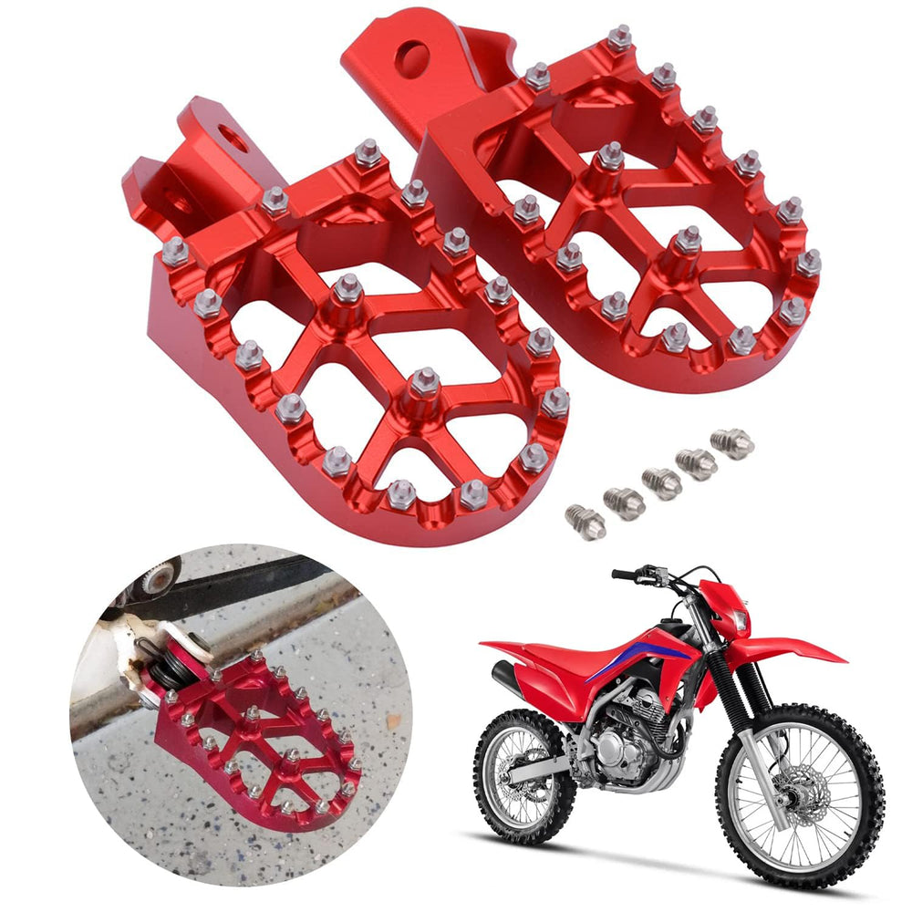 AnXin dirt bike foot pegs with wide platform for secure footing on rough terrain.