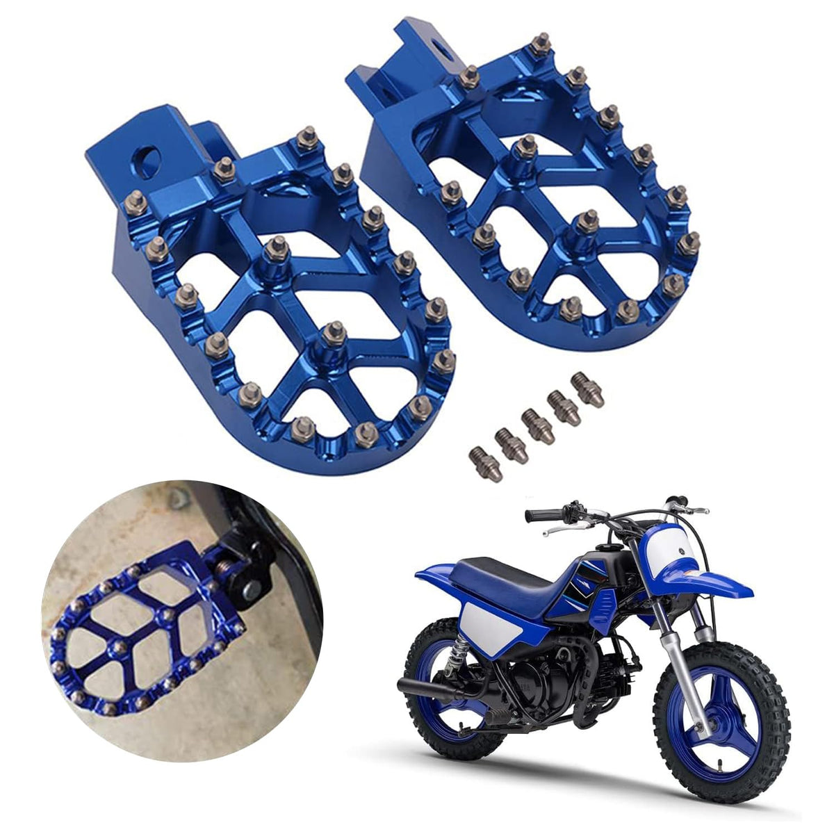 AnXin blue foot pegs in CNC aluminum for PW50 PW80, strong and corrosion resistant.