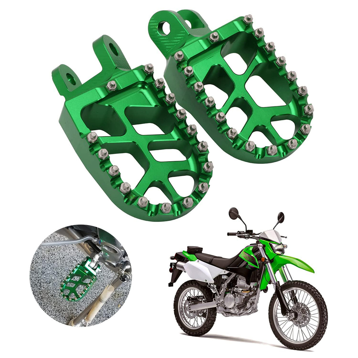 AnXin foot pegs close-up showing CNC construction and secure grip.