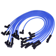Anxingo blue ignition wires close-up emphasizing low-resistance design.
