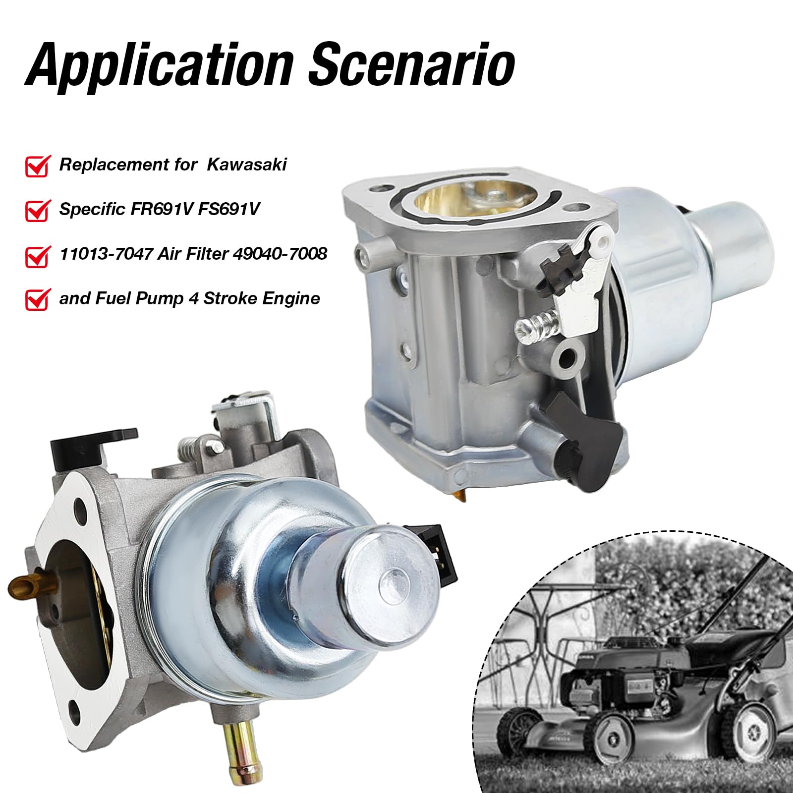 Anxingo carburetor FR691V side view highlighting easy installation and sturdy construction.