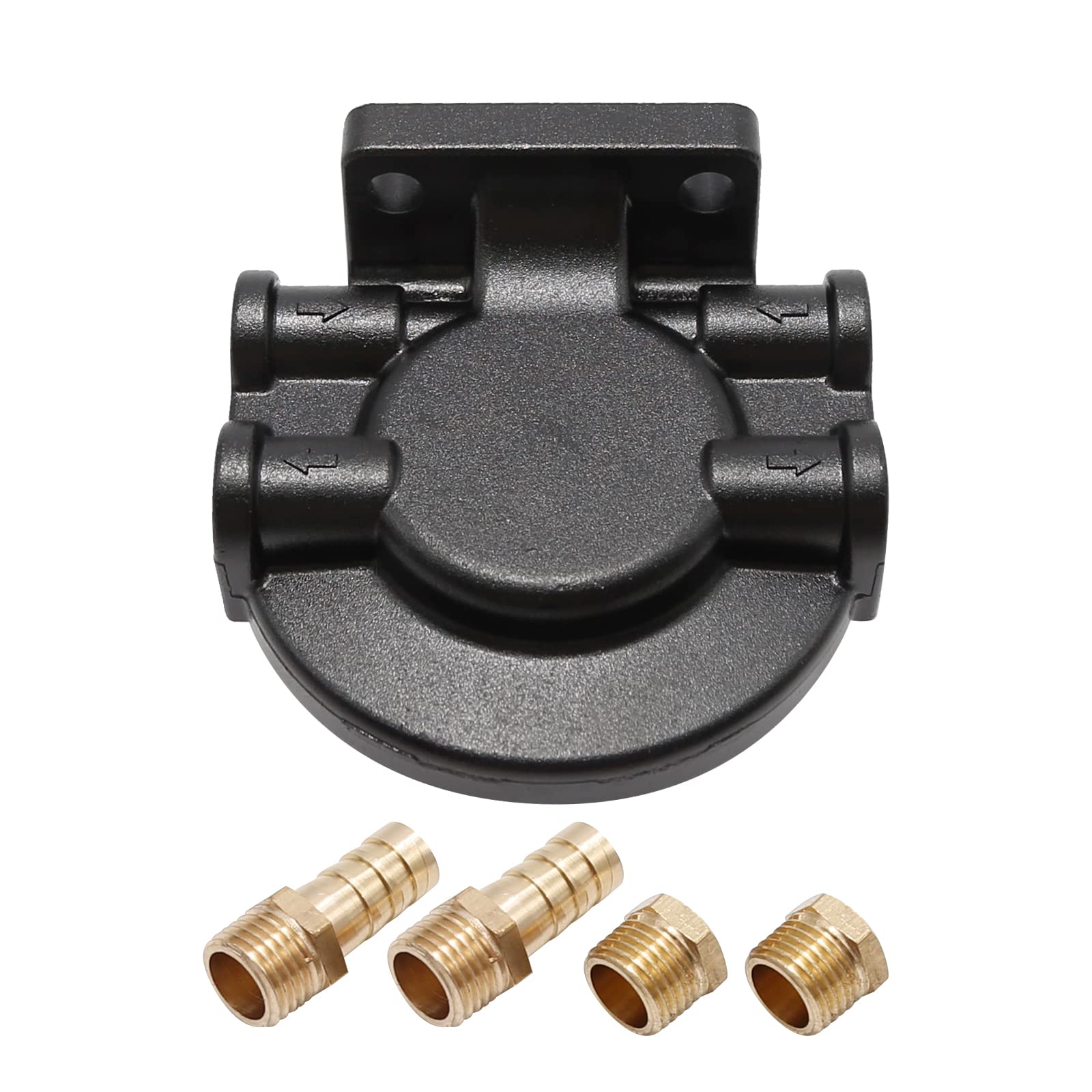 Anxingo fuel water separator bracket front view with 3/8 inch NPT ports for reliable fuel flow