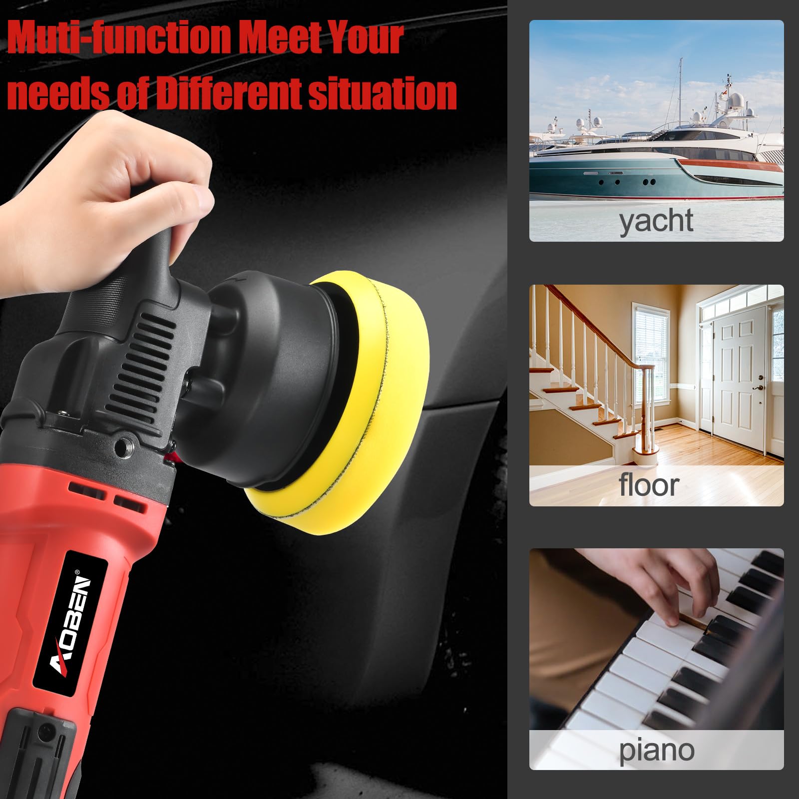 AOBEN Buffer Polisher kit includes polisher, pads, wool pad, wrench, manual