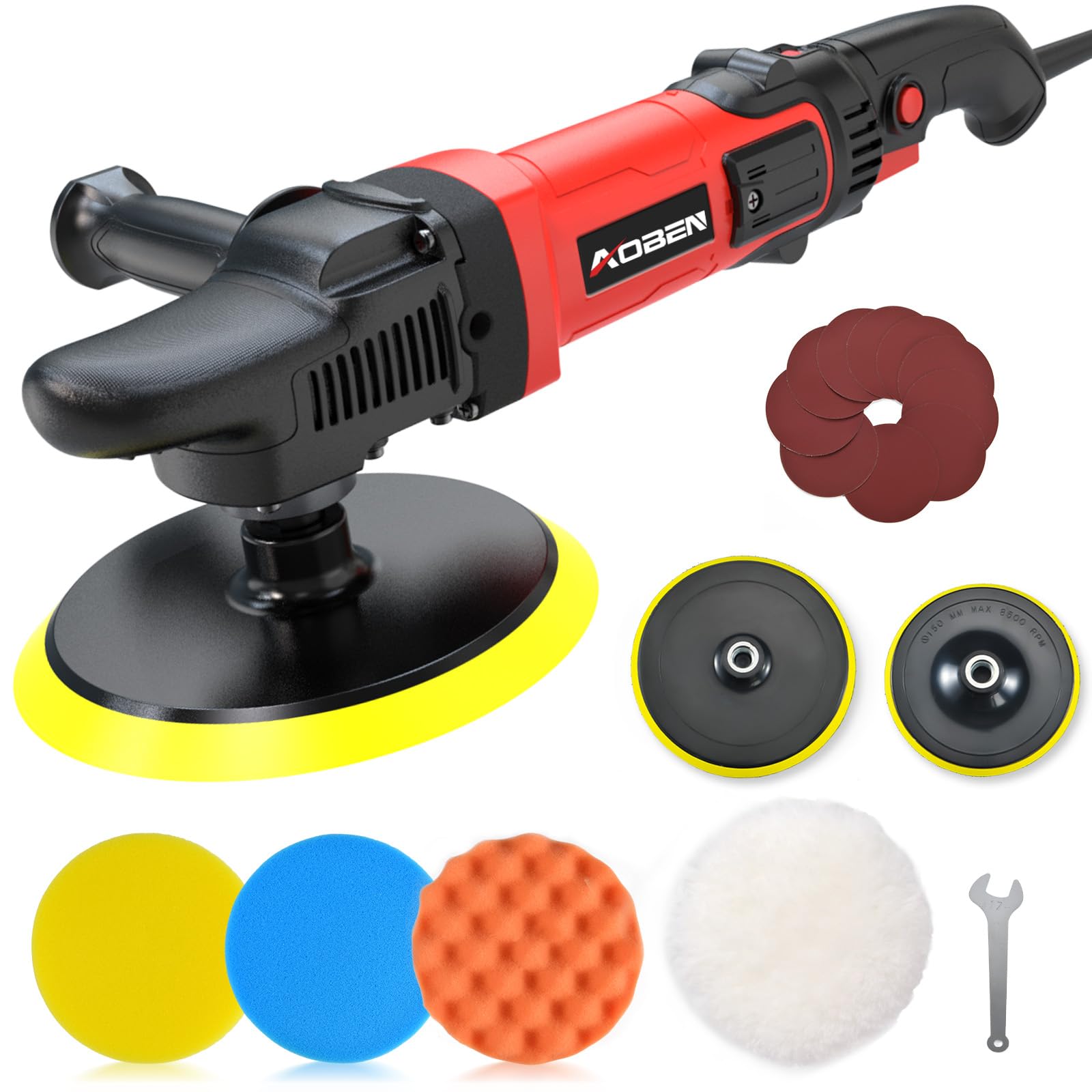 AOBEN rotary buffer polisher front view for smooth car detailing.