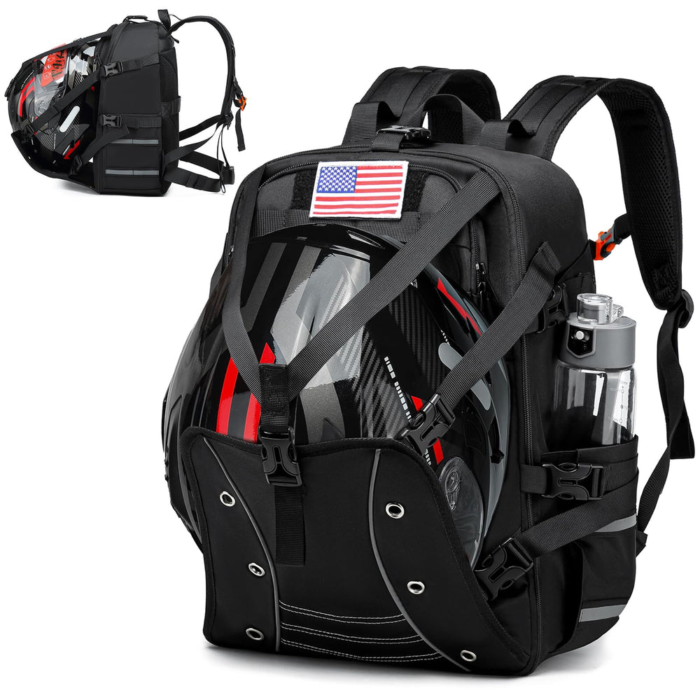Aocrin helmet backpack front view, ideal for hands-free helmet transport.