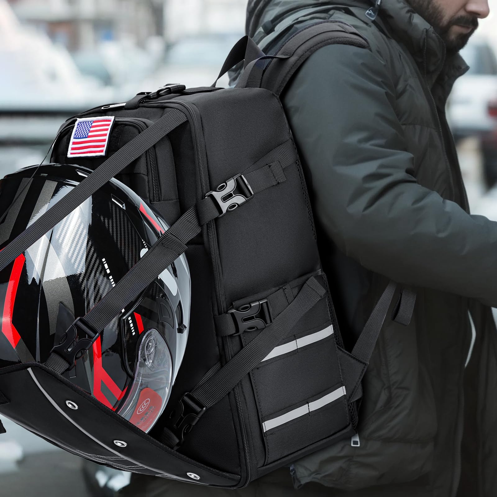 Aocrin helmet backpack in use on travel, ready for outdoor adventures.