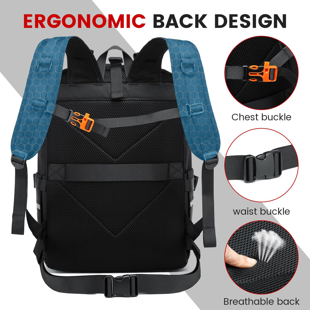 Aocrin backpack opened to reveal a large main pocket for helmet and essentials.