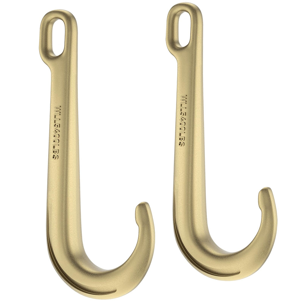 AODESTINY 2PCS 15inch heavy-duty tow J-hook ready for towing tasks.
