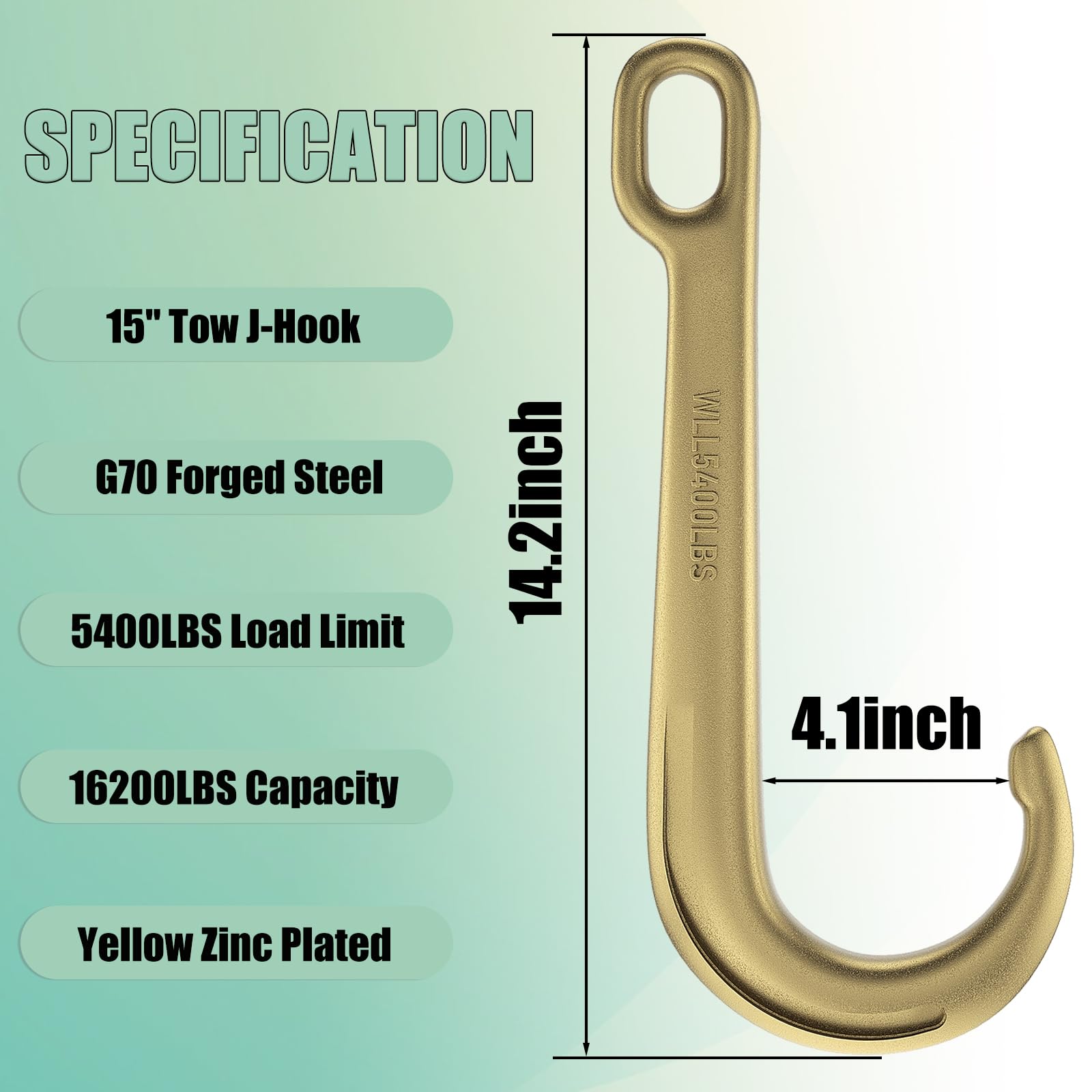 AODESTINY yellow zinc-plated tow J-hook resists outdoor corrosion for durable use.