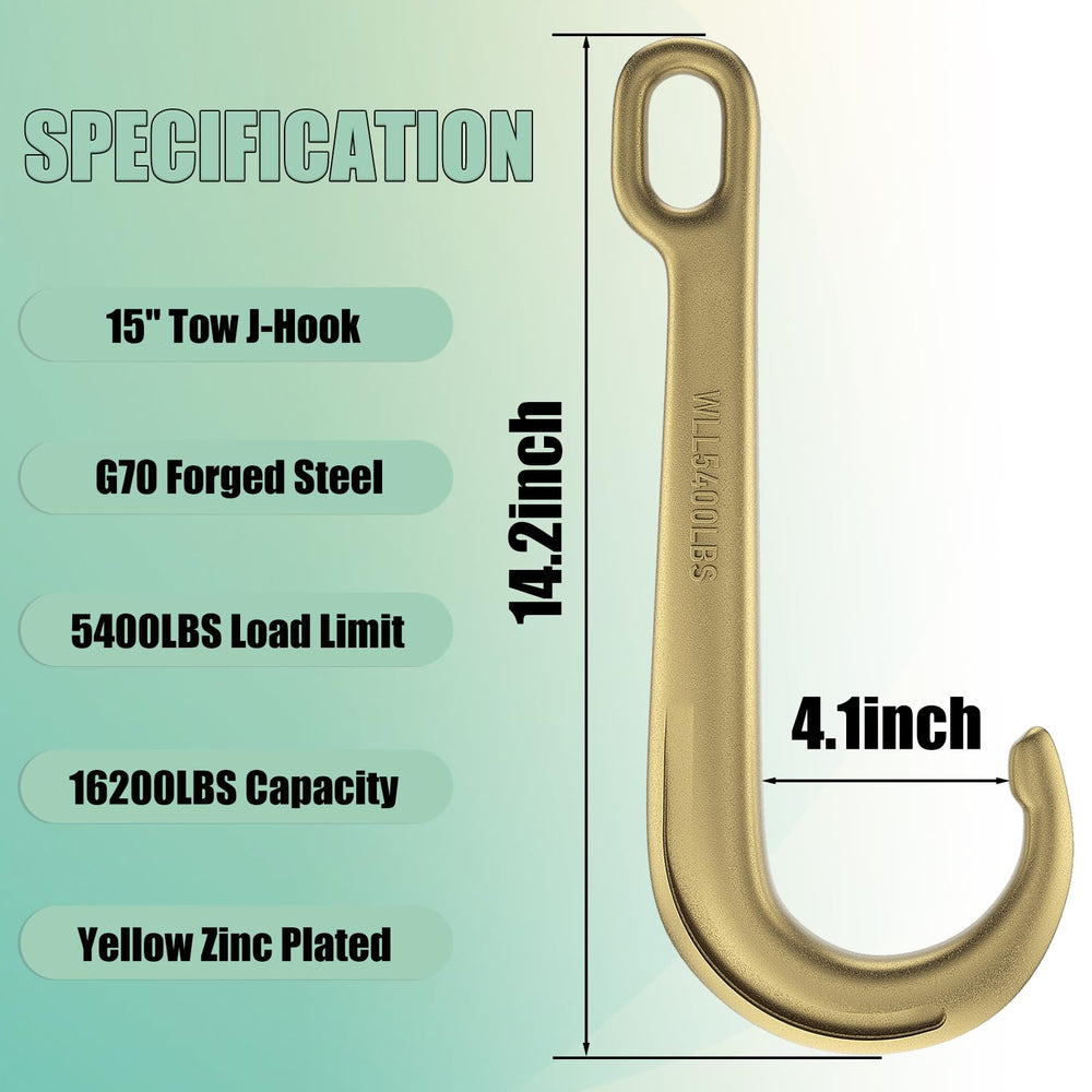 AODESTINY yellow zinc-plated tow J-hook resists outdoor corrosion for durable use.