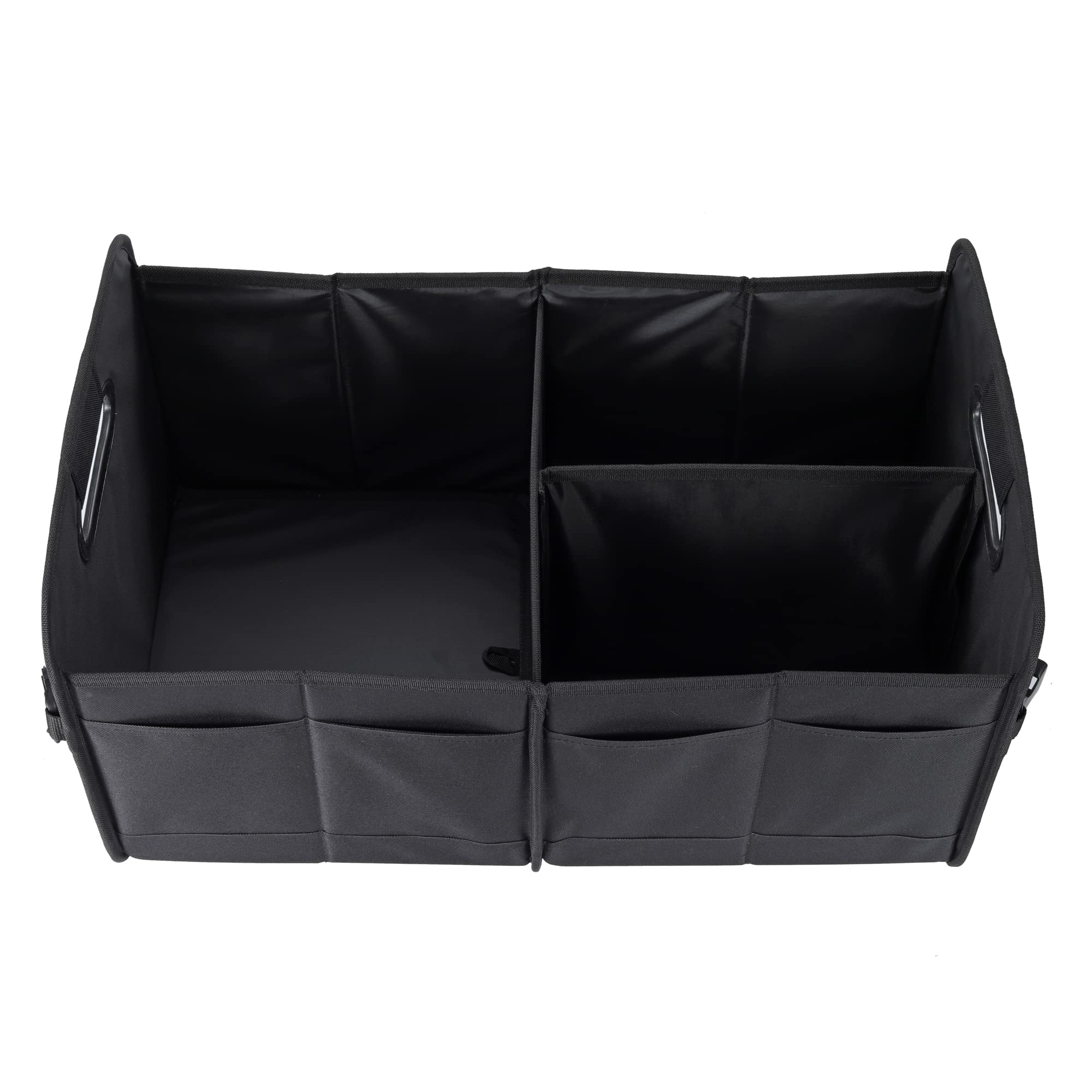 AOKJOY trunk organizer with multiple compartments for groceries and tools.