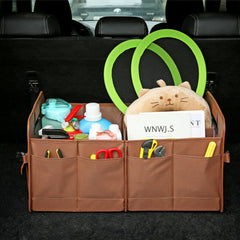 AOKJOY trunk organizer open with multiple compartments for groceries and tools