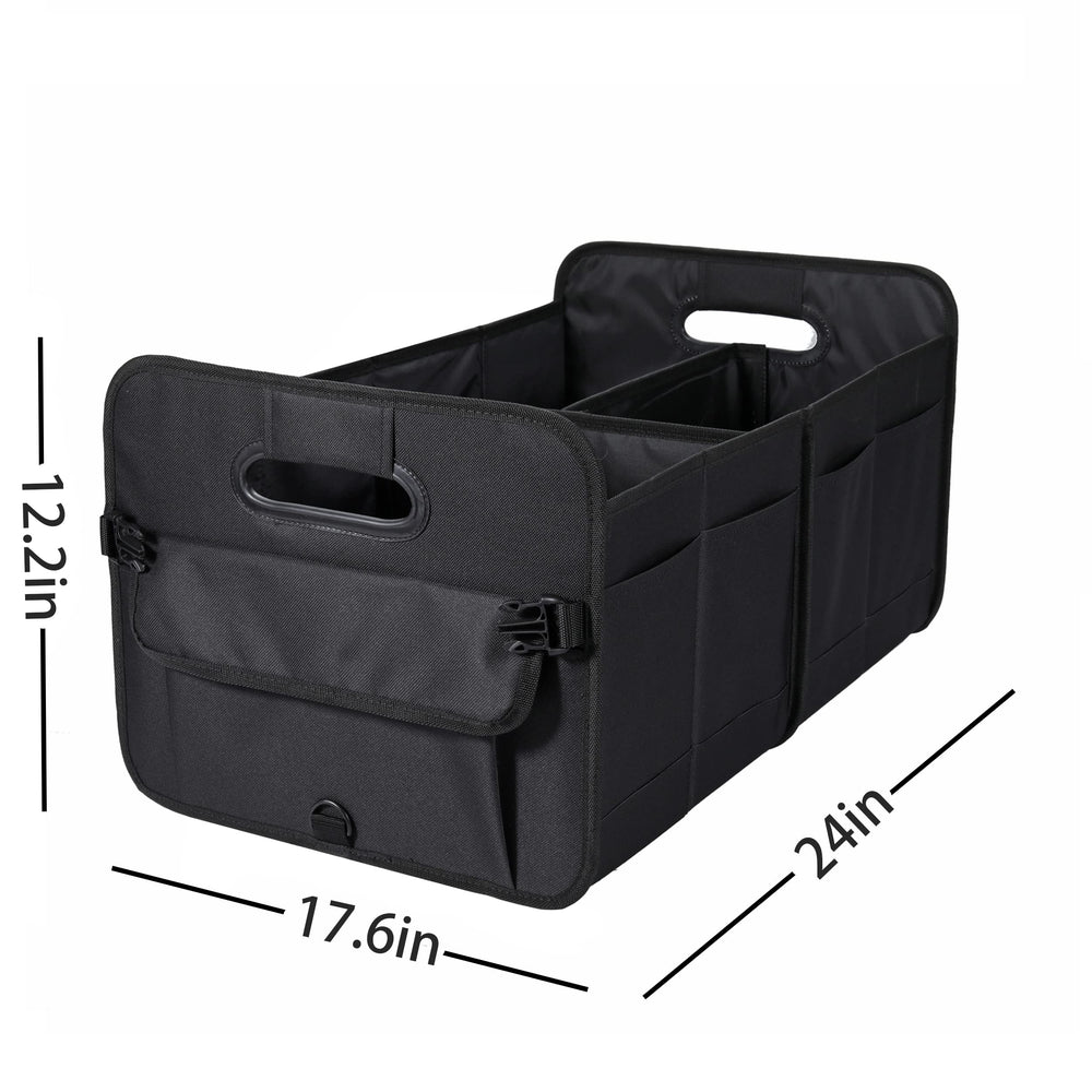AOKJOY trunk organizer with non-slip straps secured in the trunk.