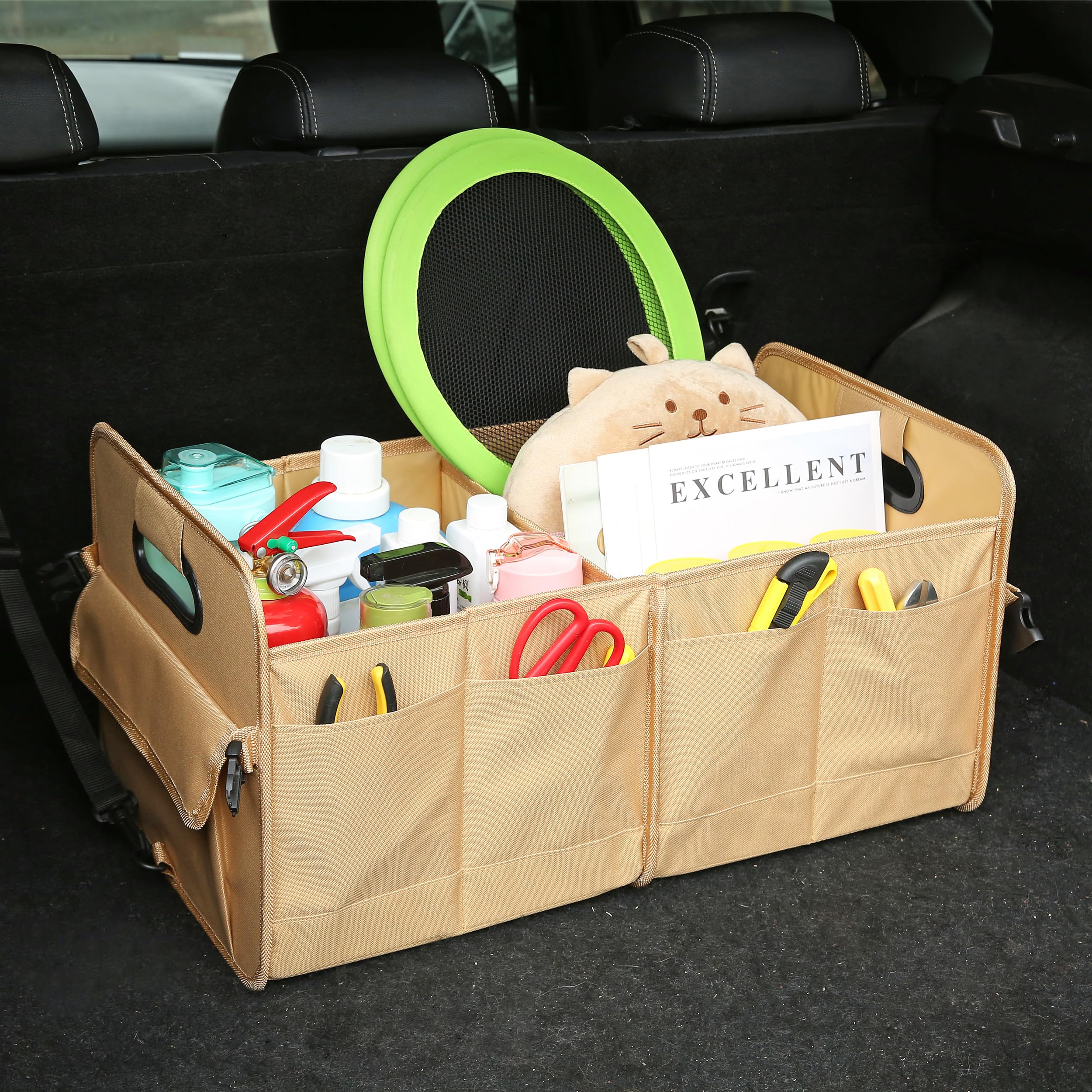 AOKJOY trunk organizer multi-compartment separates groceries and gear for easy access.
