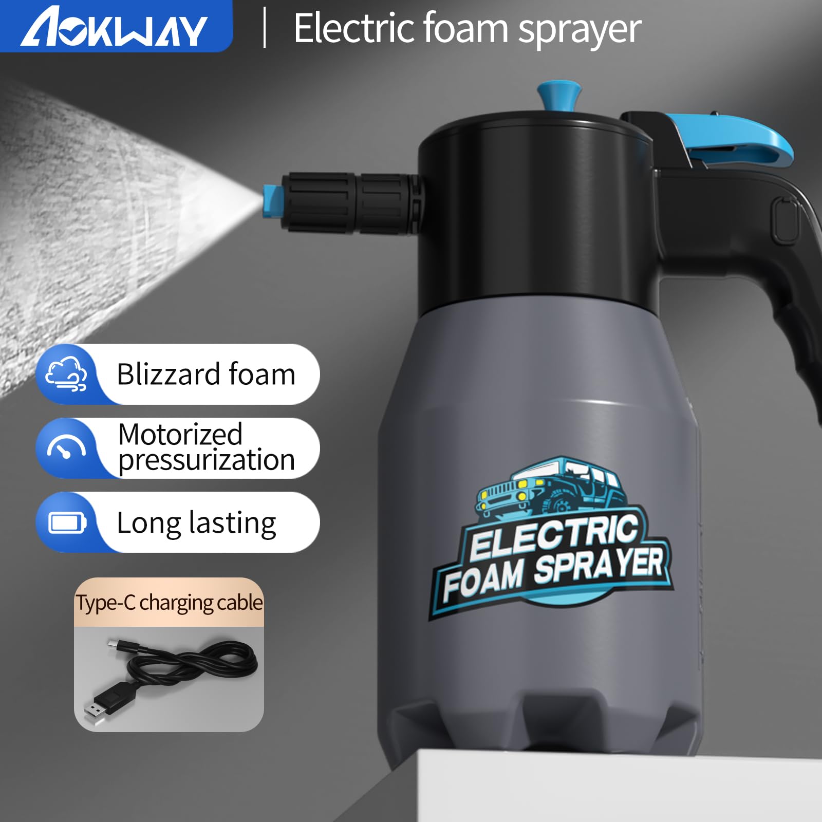 Aokway foam sprayer 75-degree spray pattern for thorough cleaning