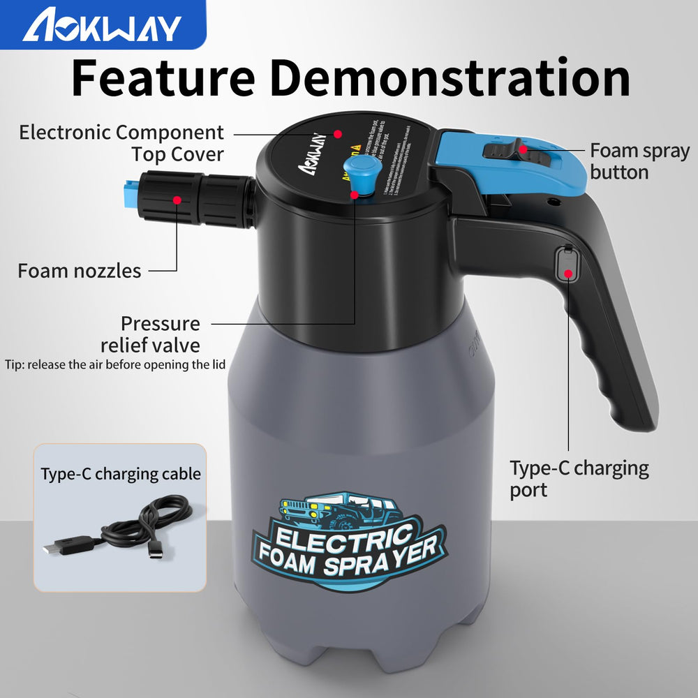 Aokway foam sprayer battery-powered operation for cordless cleaning