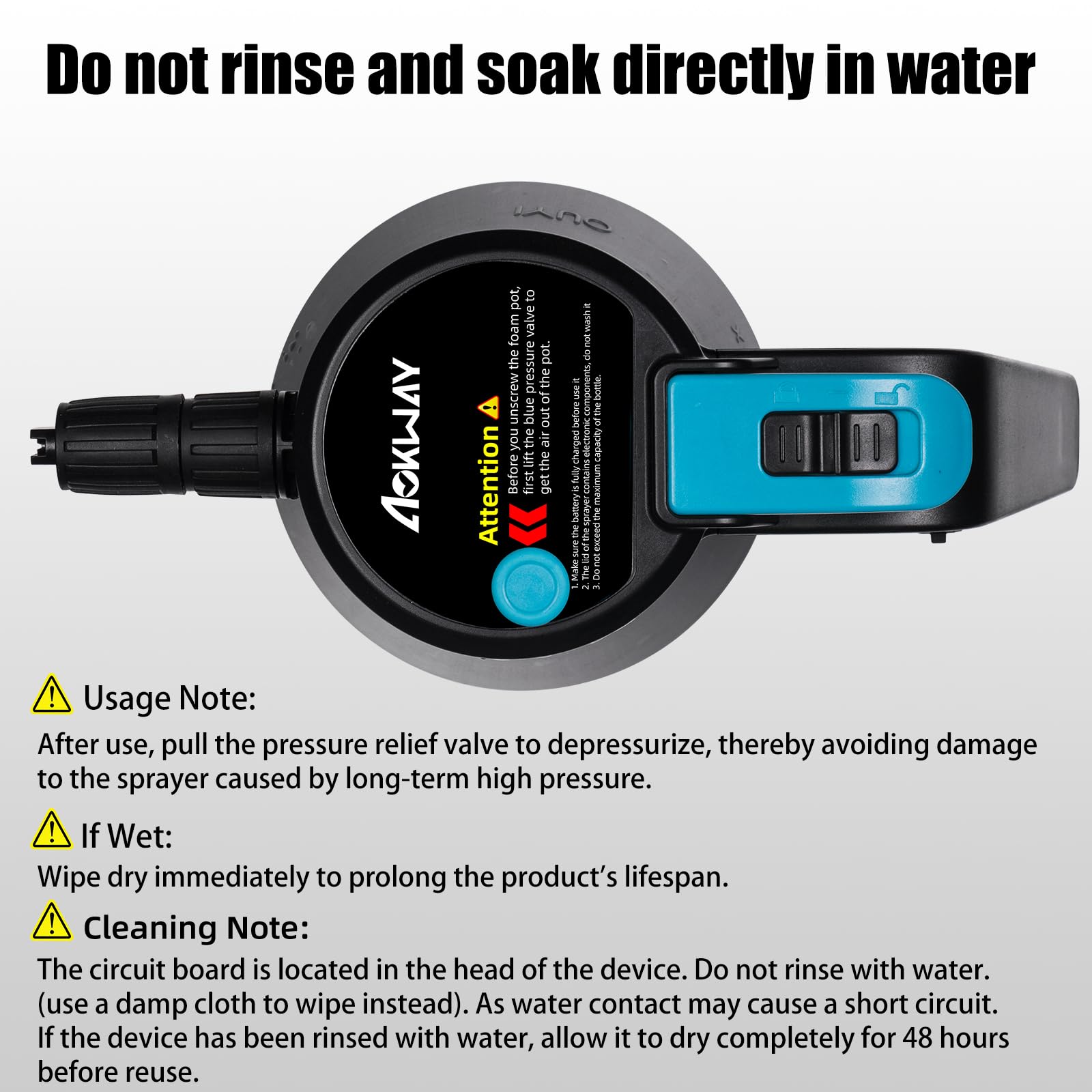 Aokway foam sprayer safety guidance to release pressure after use