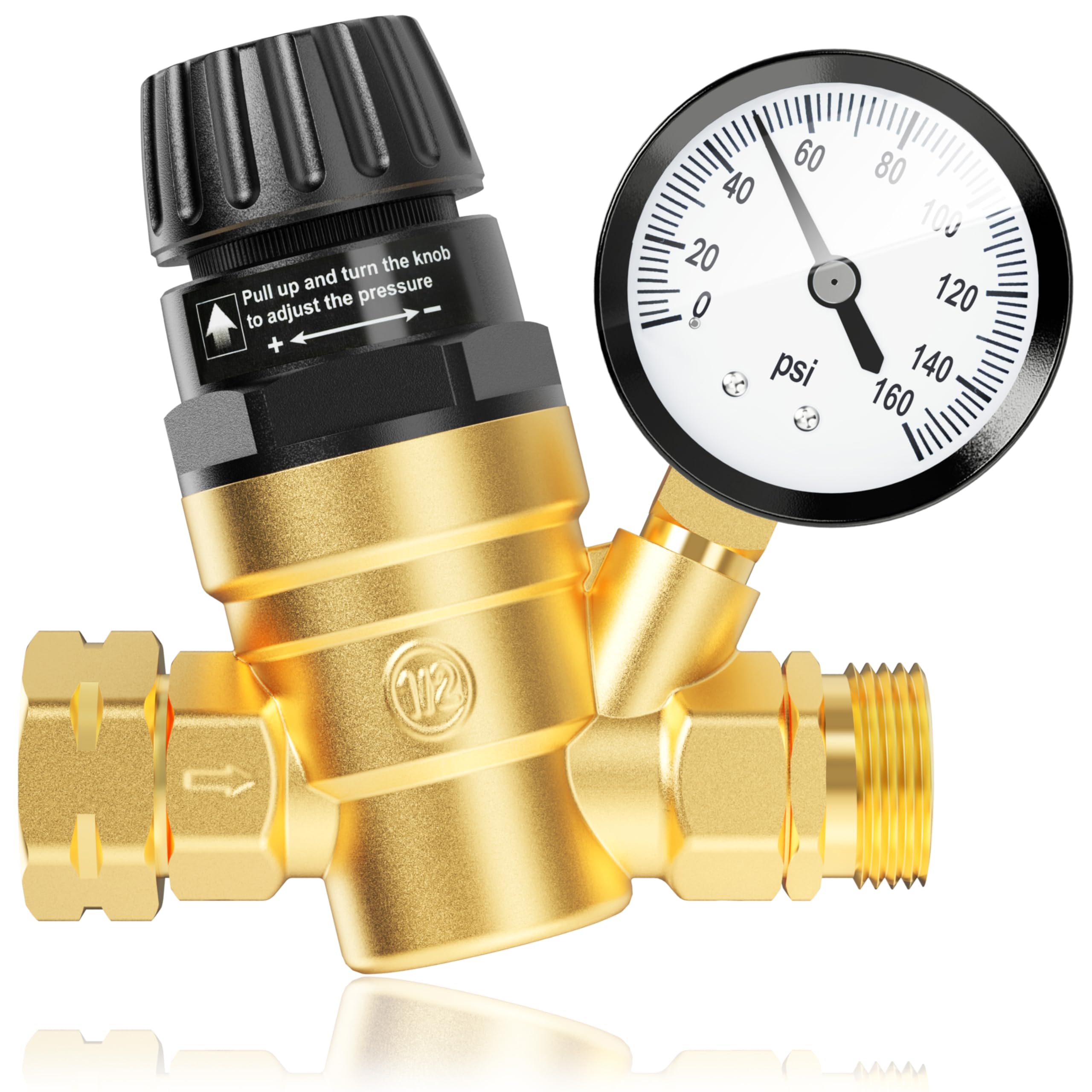 Aolink RV regulator with gauge delivers clear pressure control for accurate water flow.