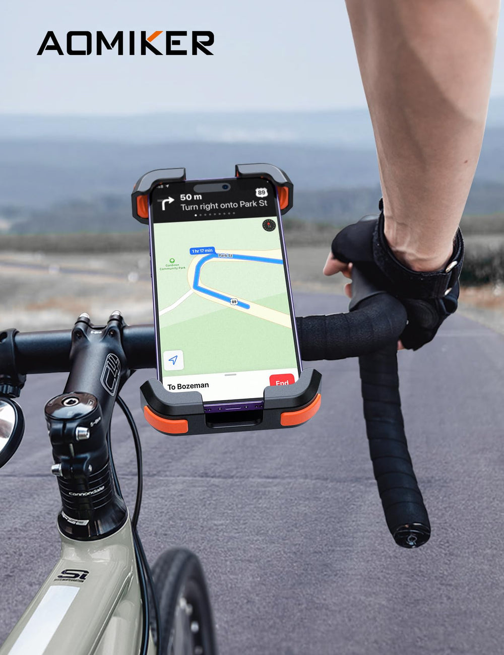 Aomiker handlebar clip mounted on bicycle and scooter setups for versatile use.