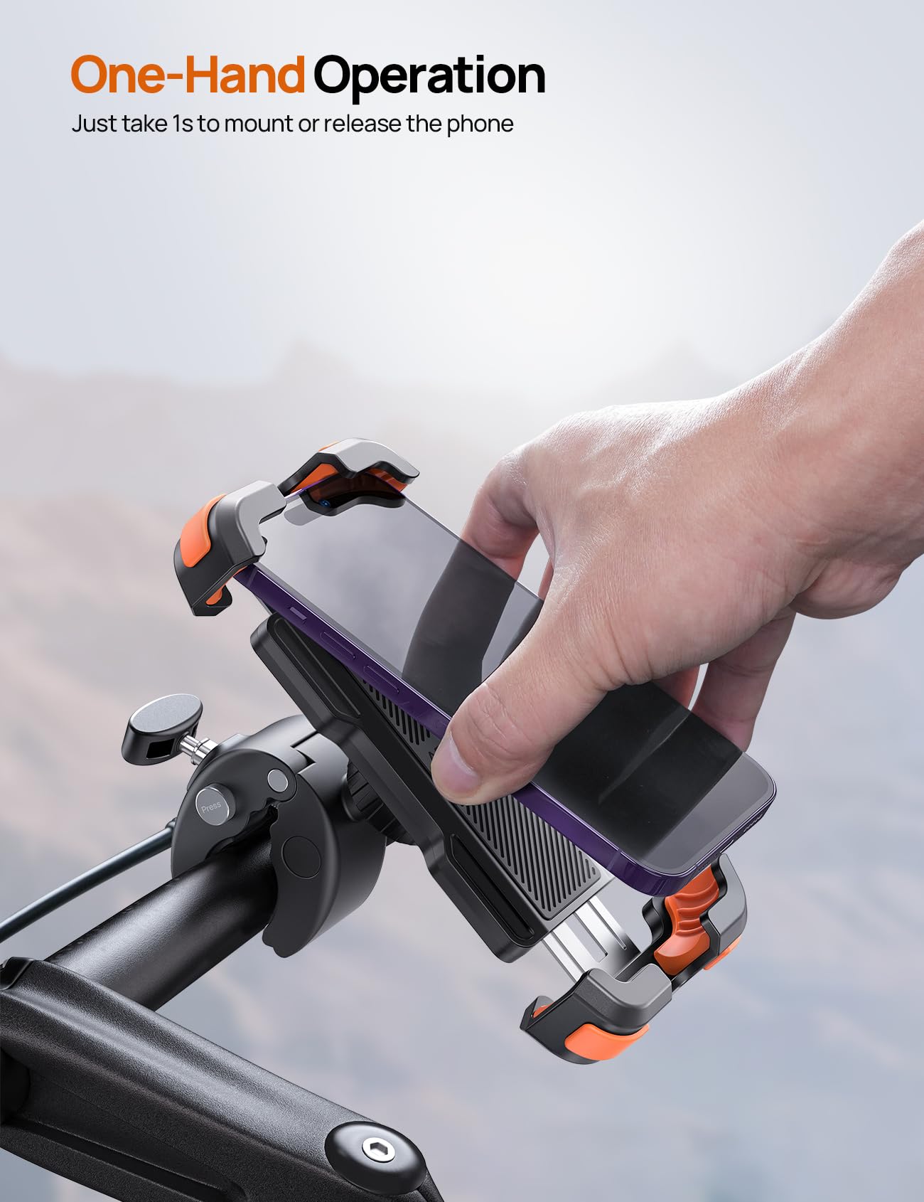 Aomiker bike holder shows shockproof padded corners protecting your device on rough roads.