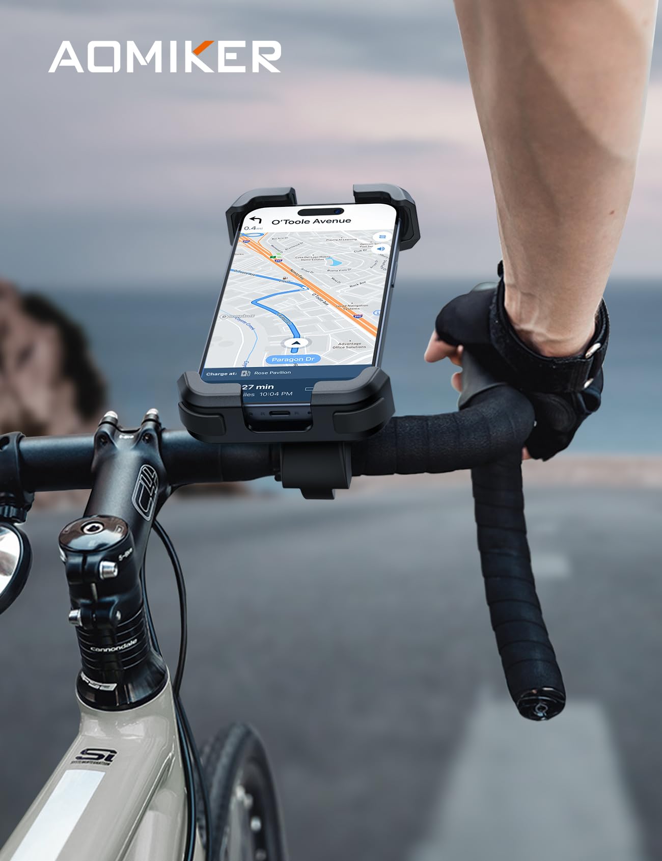 Aomiker bike phone holder on-handlebar keeps your phone accessible.