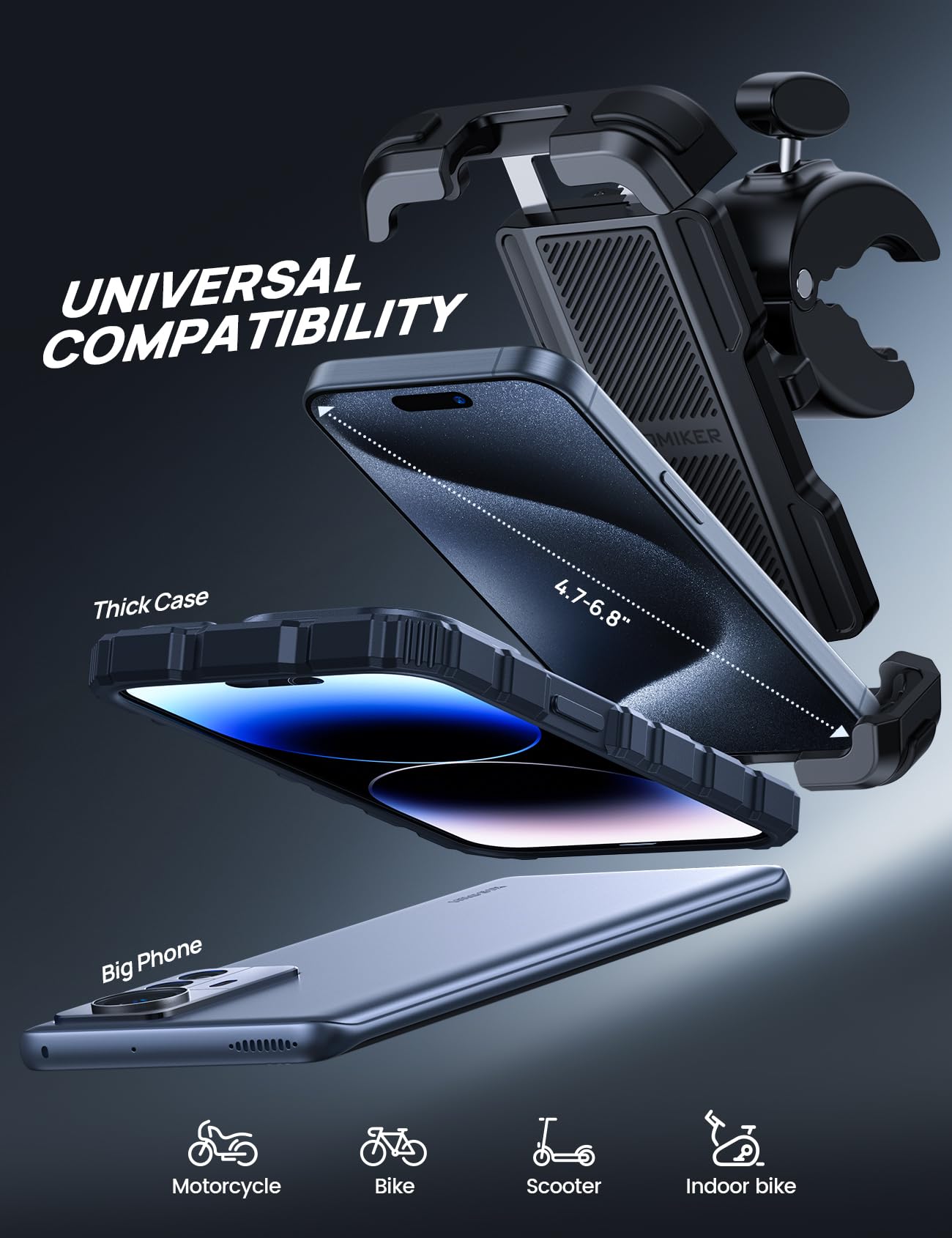 Aomiker bike phone holder security lock keeps devices secure during rides.