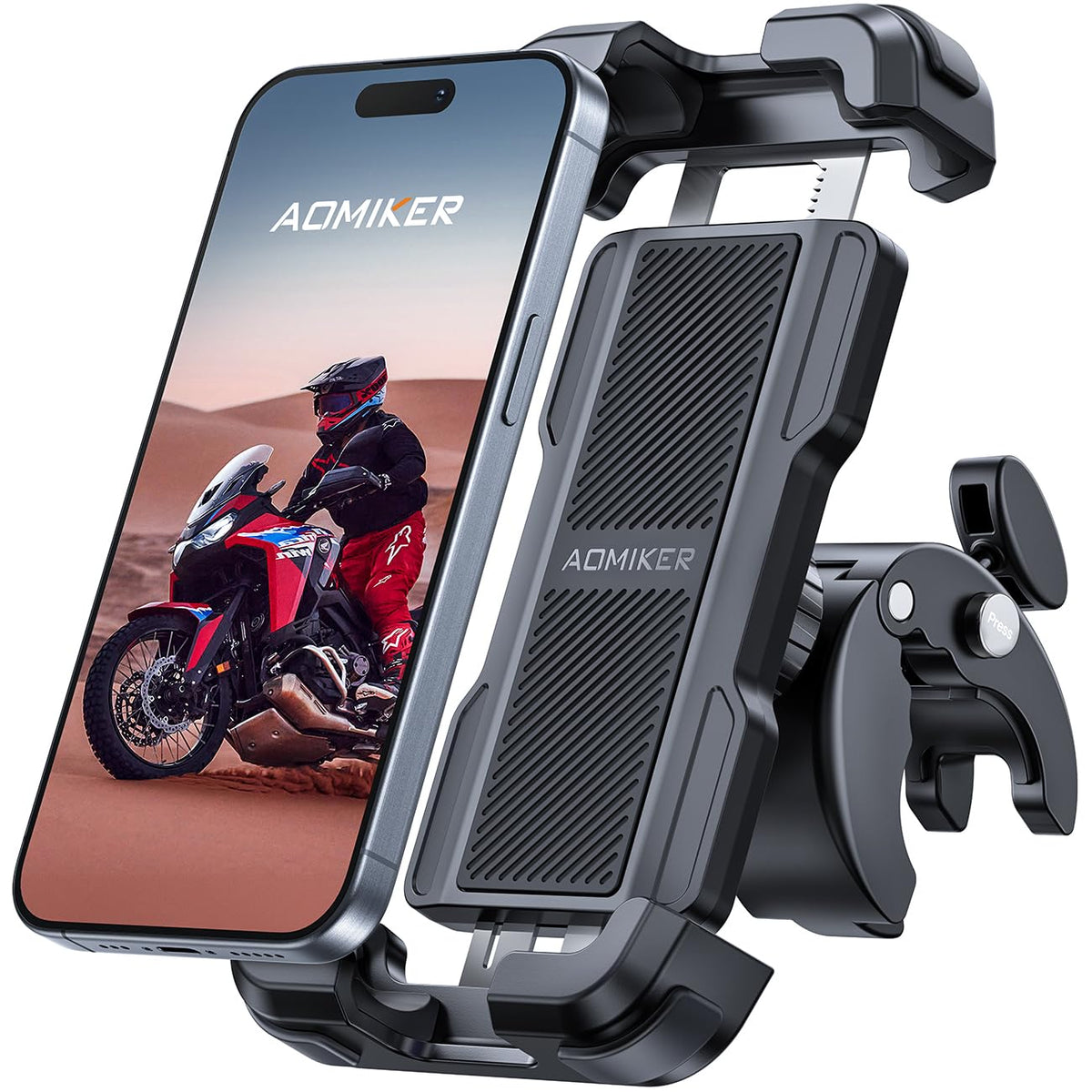 Aomiker bike phone holder top view shows easy one-handed insertion for quick mounting.