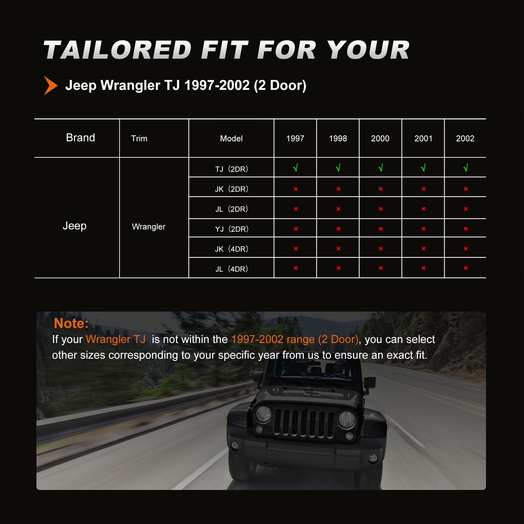 AOMSAZTO rear seat cover for Jeep Wrangler 1997–2002 guards fur and mess.