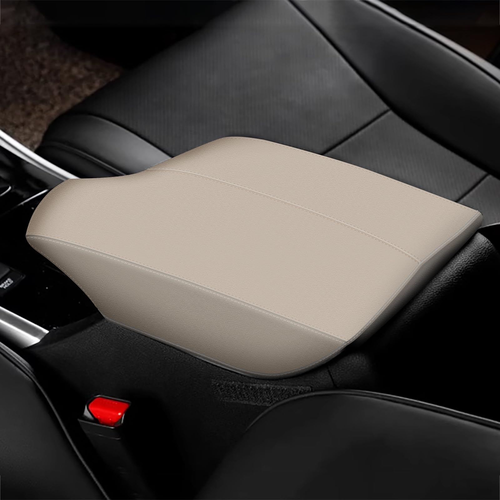 AOMSAZTO beige armrest cover back-seat installation shows easy fit.