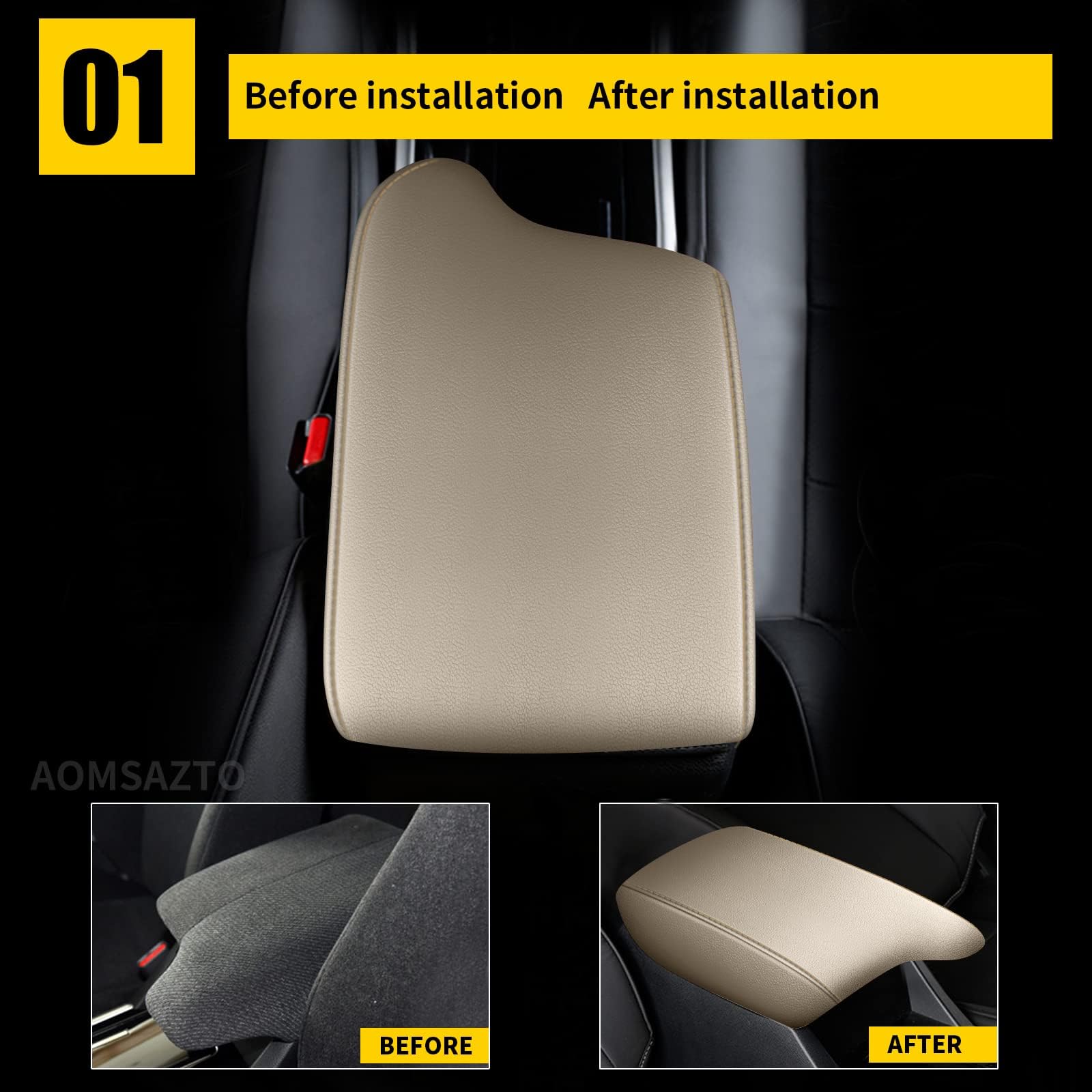 AOMSAZTO beige armrest close-up highlights soft leather texture.