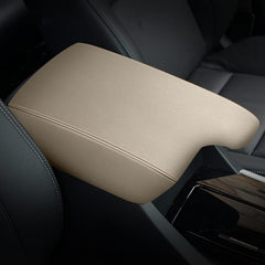 AOMSAZTO armrest cover beige front view, breathable leather for comfort.