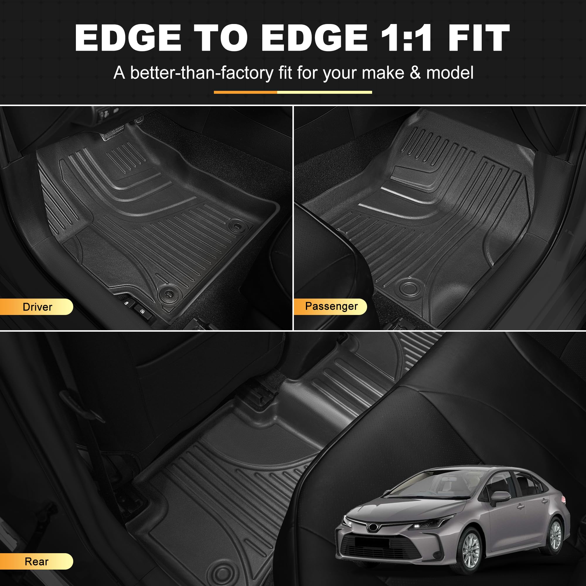AOMSAZTO Corolla rear-row mats protect against dirt and moisture.