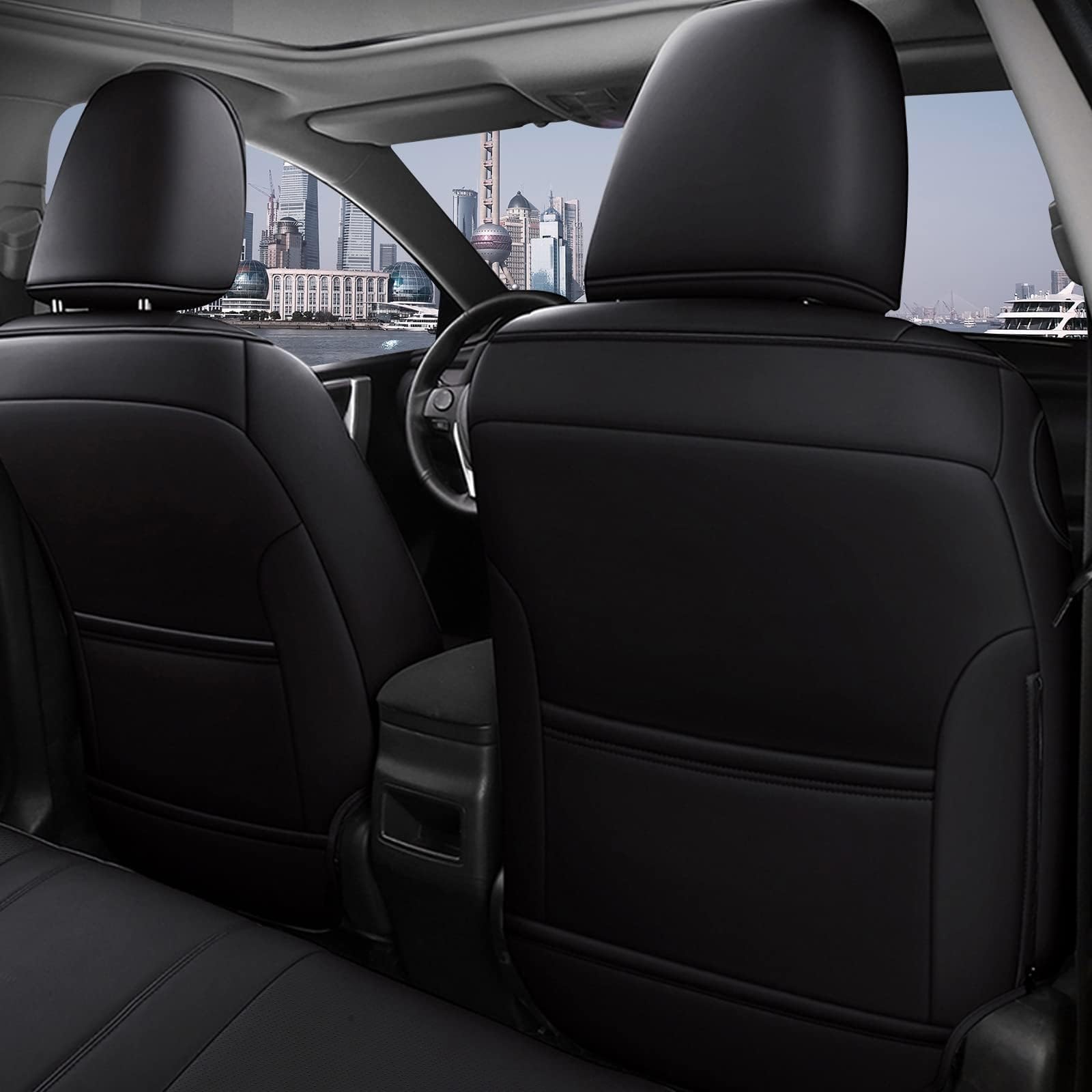 AOMSAZTO front-seat airbag-safe design preserves airbags and keeps seatbelt use unimpeded.