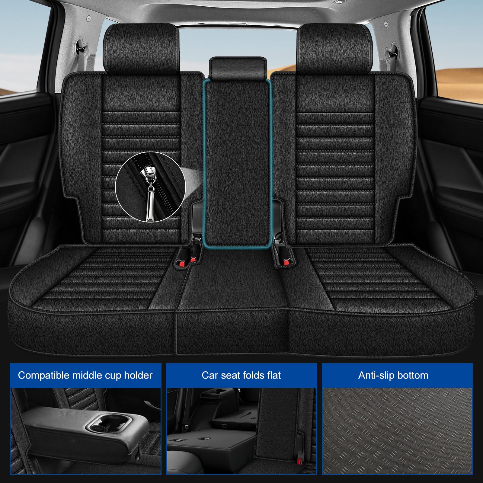 AOMSAZTO rear bench seat cover for Hyundai Santa Fe in black
