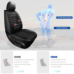 Close-up of AOMSAZTO seat cover texture in black faux leather with stitching