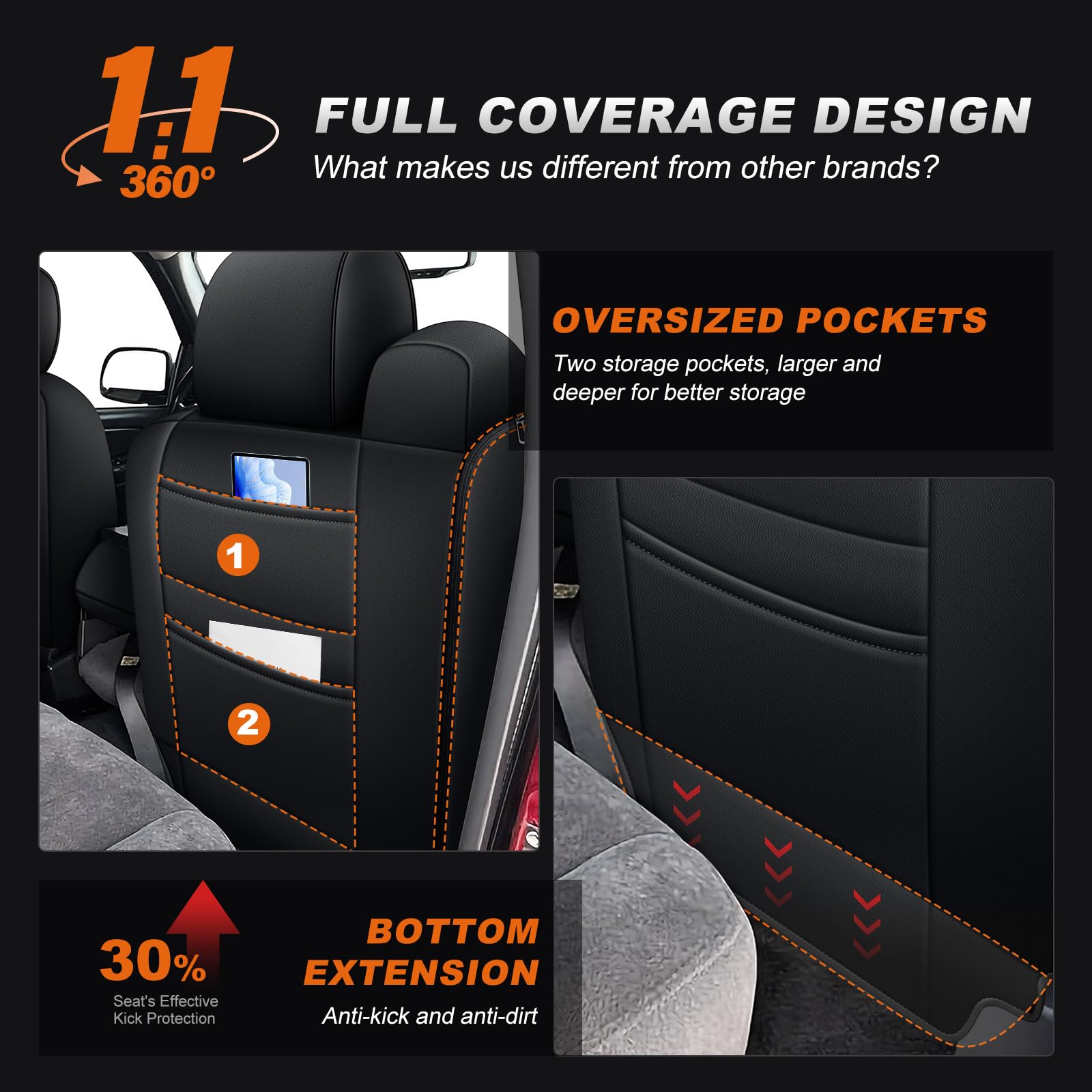 AOMSAZTO leather-look seat cover offers durability and breathability for daily use.