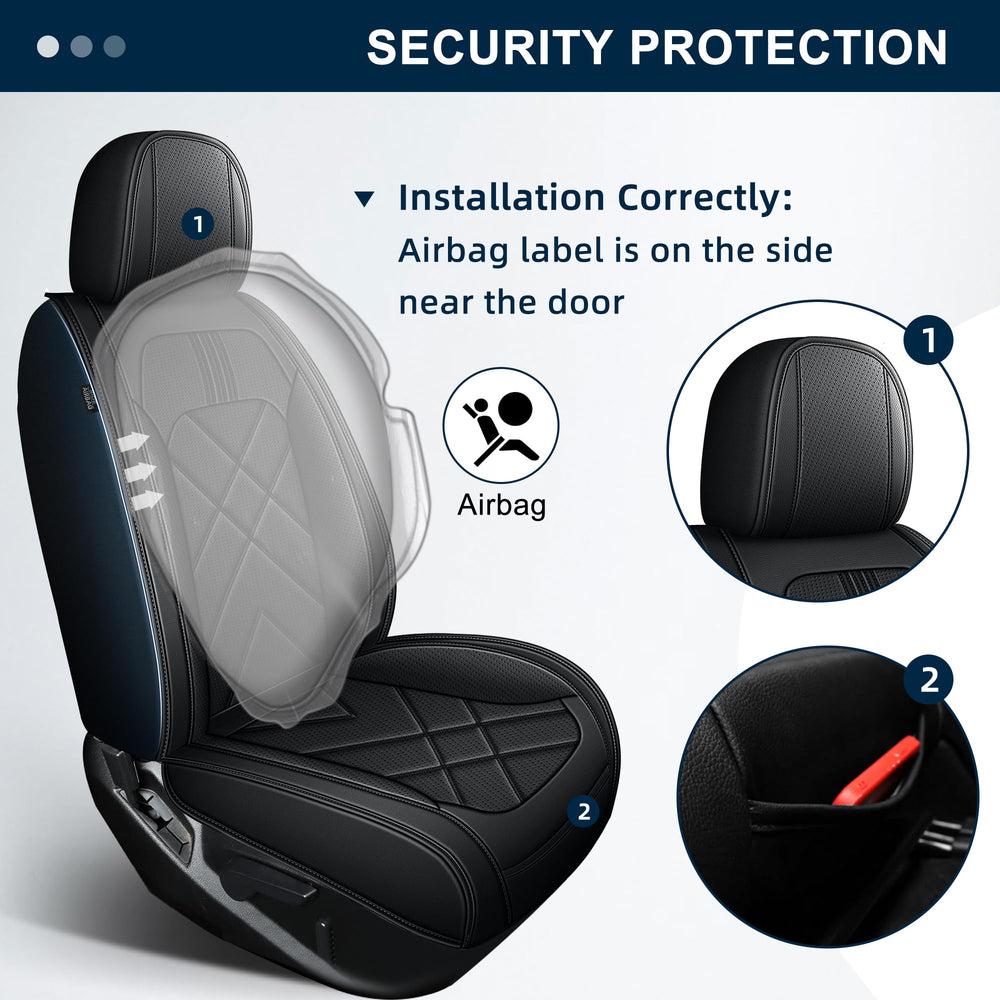AOMSAZTO airbag-compatible front seat cover ensures safety features remain accessible.