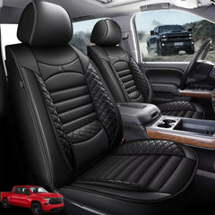 AOMSAZTO seat covers front view shows custom fit for Silverado crew cab and comfort.