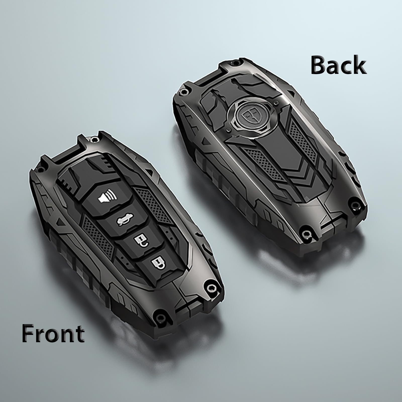 Aoocar Mech Style key fob cover back detail highlights rugged zinc alloy casing.