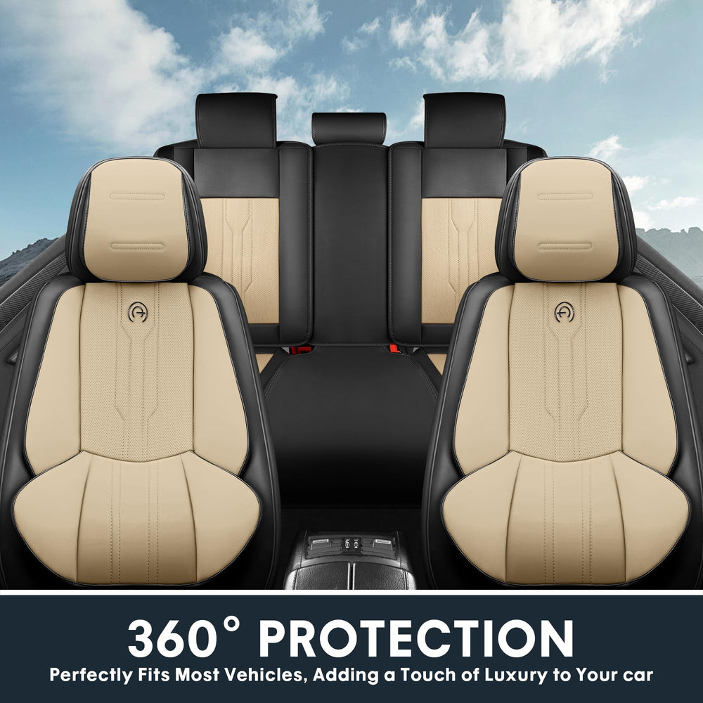 AOOG car seat covers full set beige and black contrast interior look