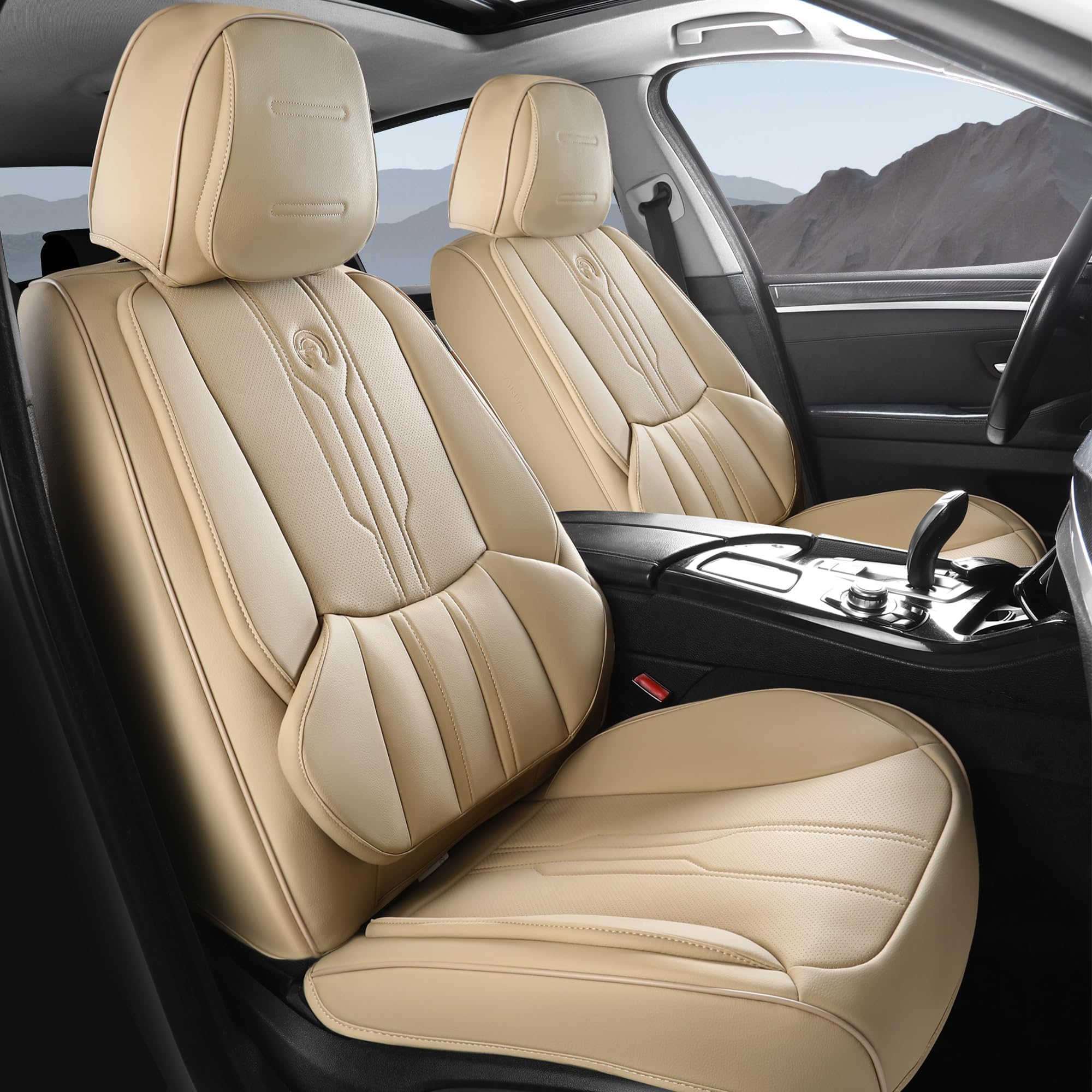 AOOG seat covers for Silverado front seat in beige protect against daily wear.