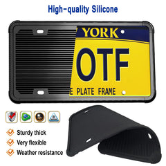 AOOTF silicone license frame in black reduces rattling and protects plate edges.