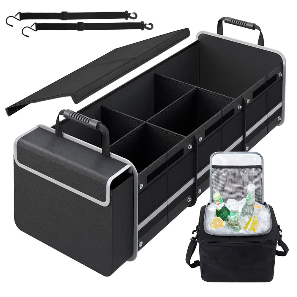 AOPHY car trunk organizer folded compactly for easy storage after shopping
