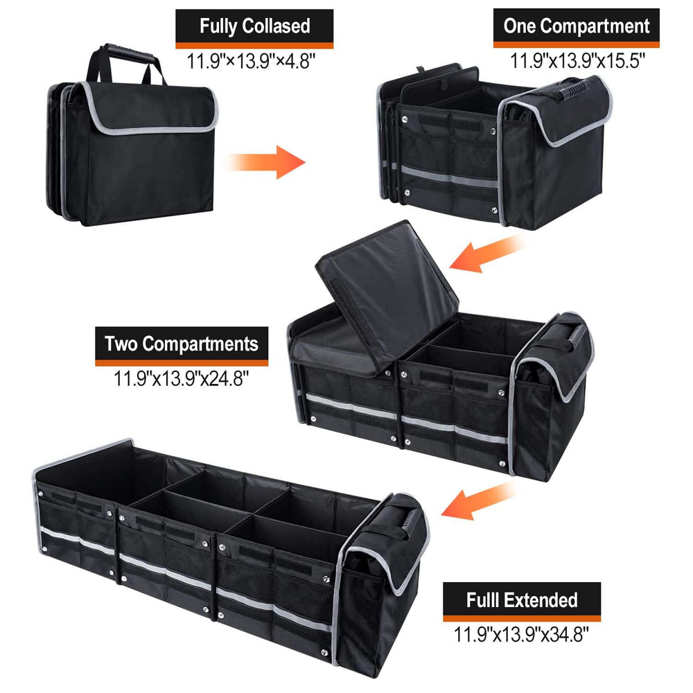 AOPHY car trunk organizer in use with spacious compartments for groceries