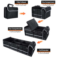 AOPHY car trunk organizer in use with spacious compartments for groceries
