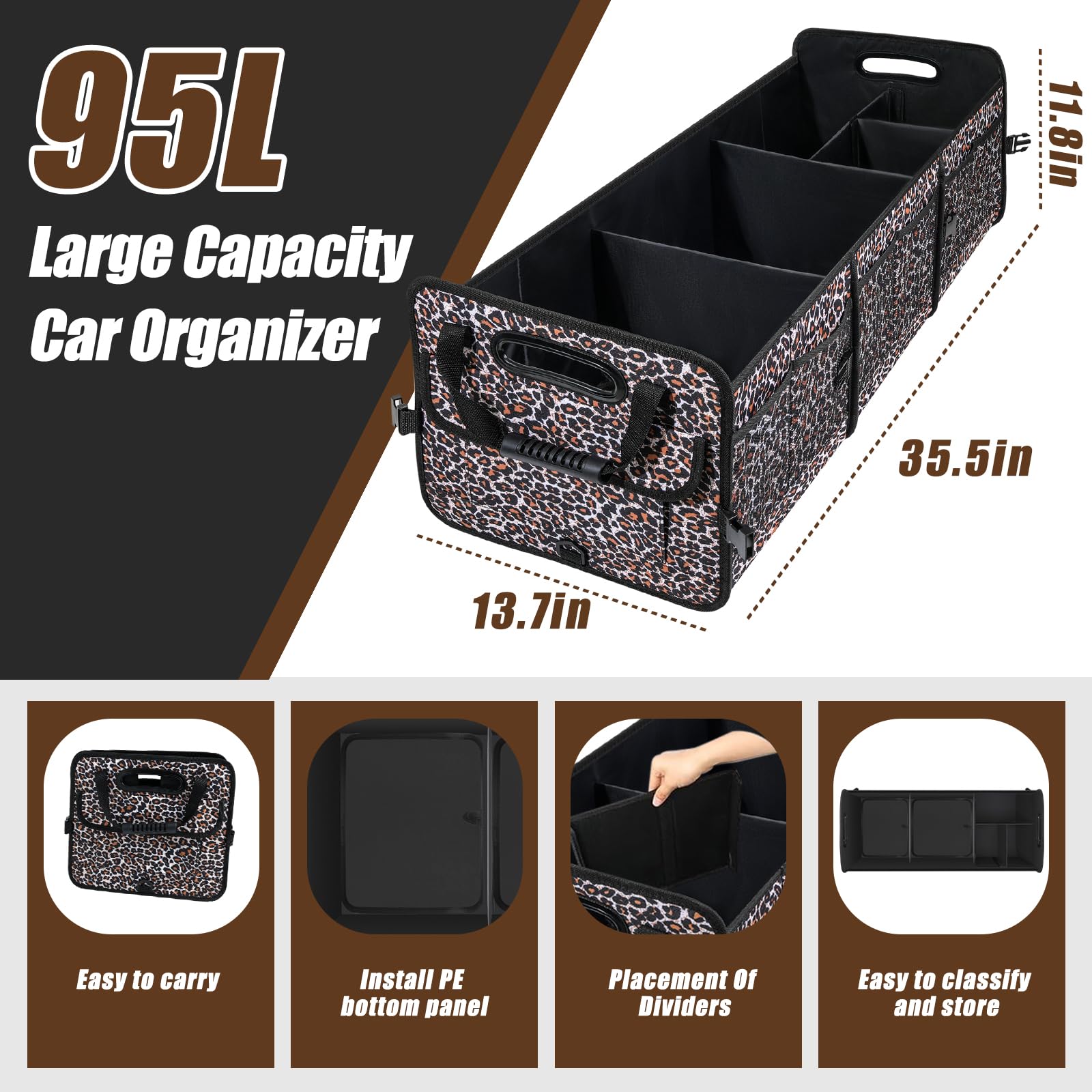 AOPHY leopard trunk organizer adjustable dividers simplify customization for different gear